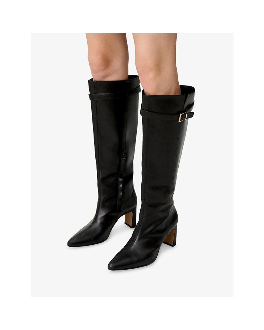 Claudie Pierlot Black Buckled Leather Heeled Knee-High Boots