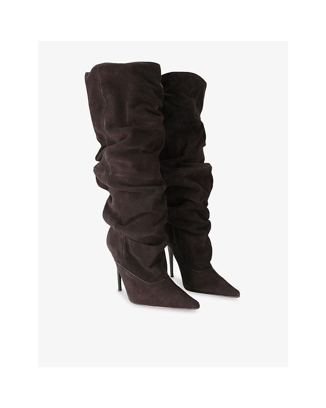 Steve Madden Black Elona Ruched Suede Heeled Knee-High Boots