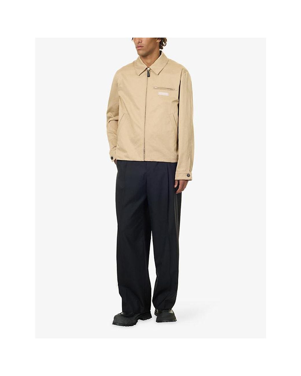 Givenchy Natural Logo-Embroidered Zip-Up Cotton Harrington Jacket for men