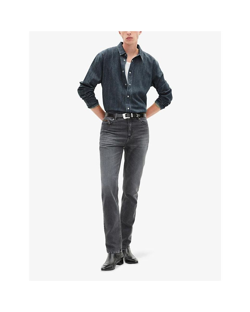 The Kooples Blue Long-Sleeved Washed Denim Shirt for men