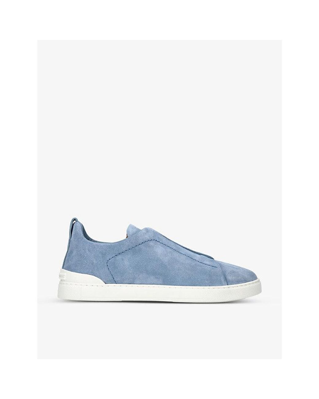 Zegna Blue Suede Triple Stitchtm Low Top Sneakers for men