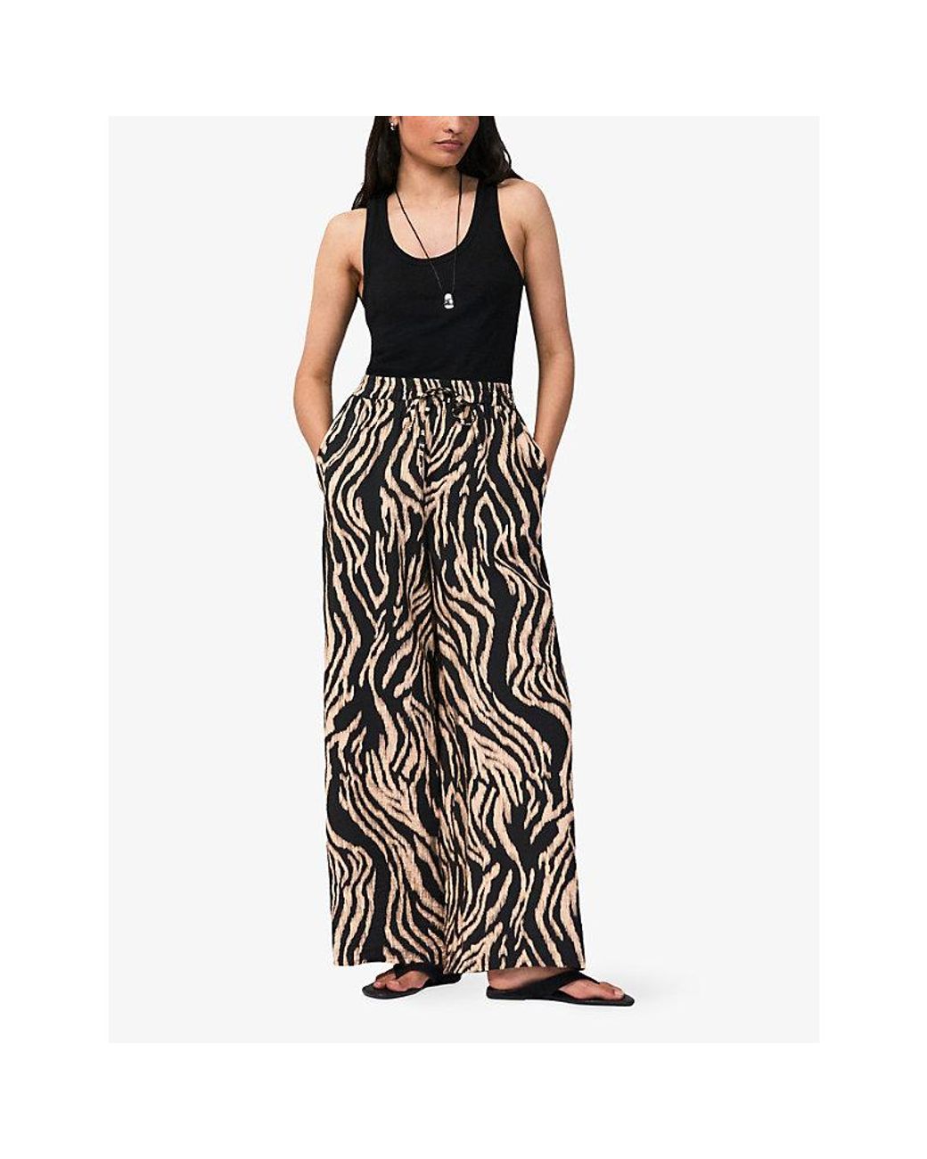 Ro&zo Black Zebra-Print Elasticated-Waist Woven Trousers