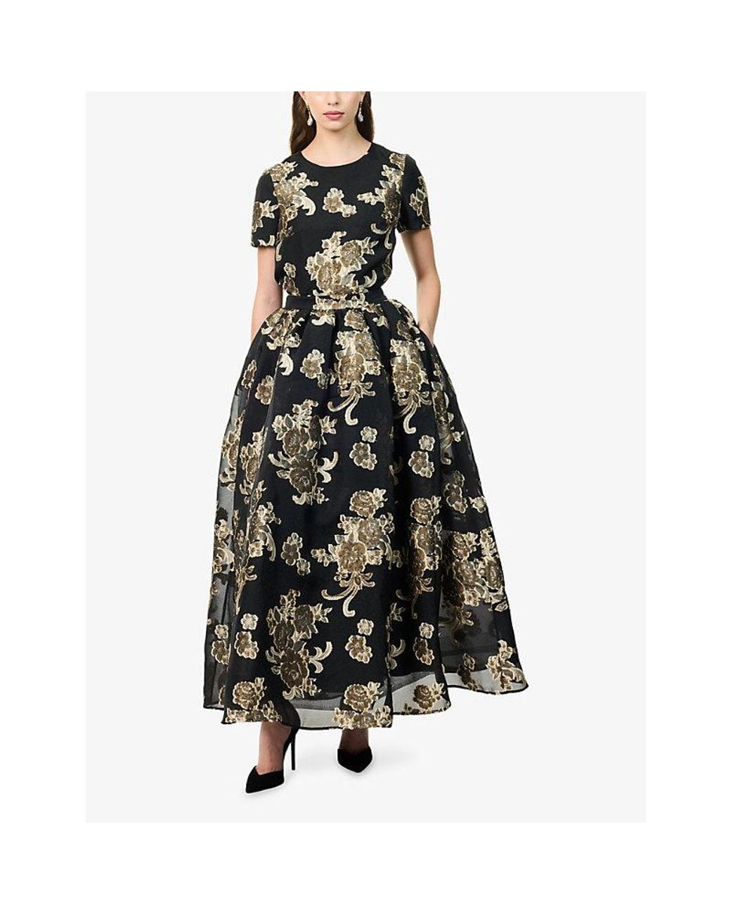 Huishan Zhang Black Miriam Floral Woven Maxi Skirt