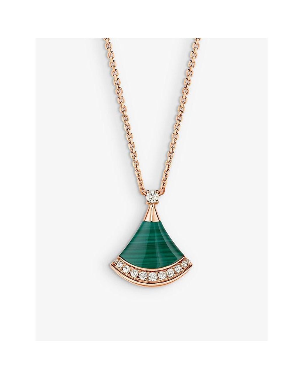 BVLGARI White Divas' Dream 18Ct Rose- 0.13Ct Brilliant-Cut Diamond And Malachite Pendant Necklace