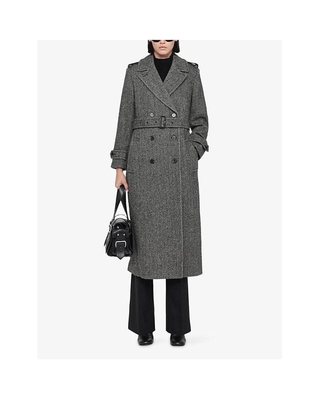 AllSaints Gray Brescia Wool-Blend Coat