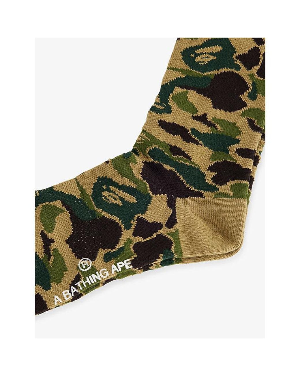 A Bathing Ape Green Camo Crew Knit Socks for men