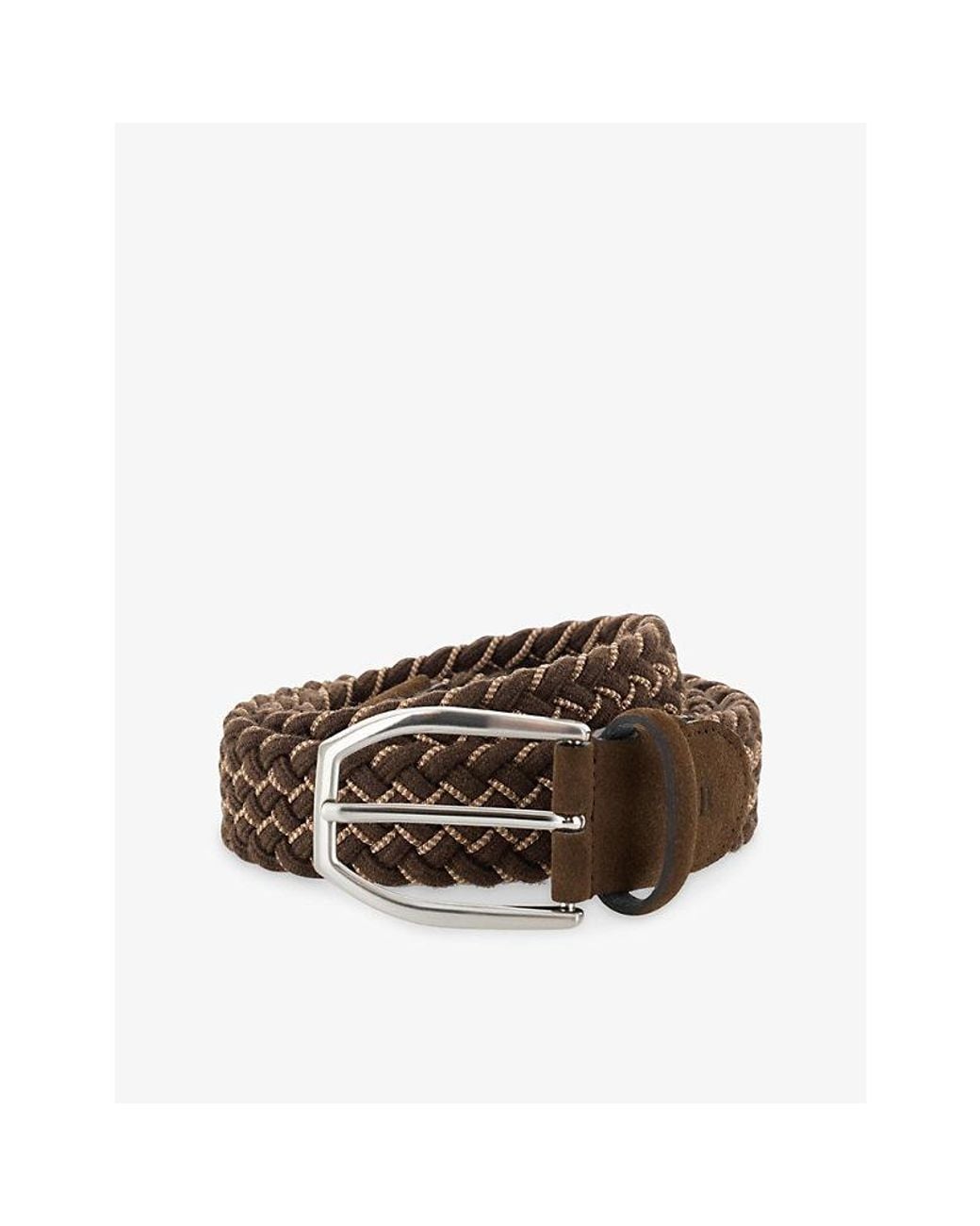 Boggi Brown Suede-Trim Woven Wool-Blend Belt for men
