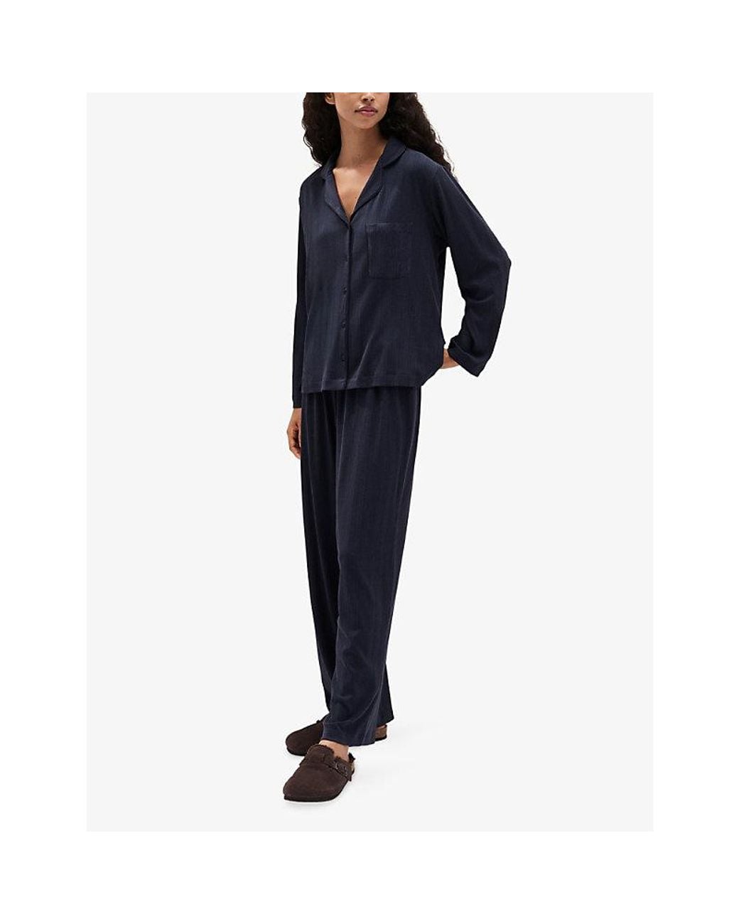 The White Company Blue Classic Ribbed Stretch-Jersey Pyjama Set