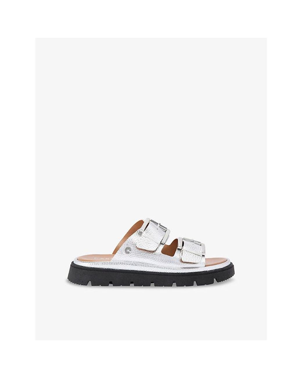 Carvela Kurt Geiger White Pavilion Buckle-Strap Metallic-Leather Sandals