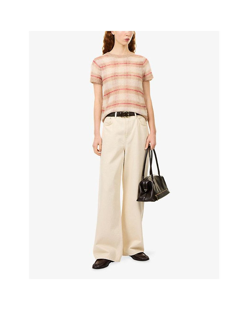ME+EM Pink Lofty Check Alpaca Wool-Blend T-Shirt