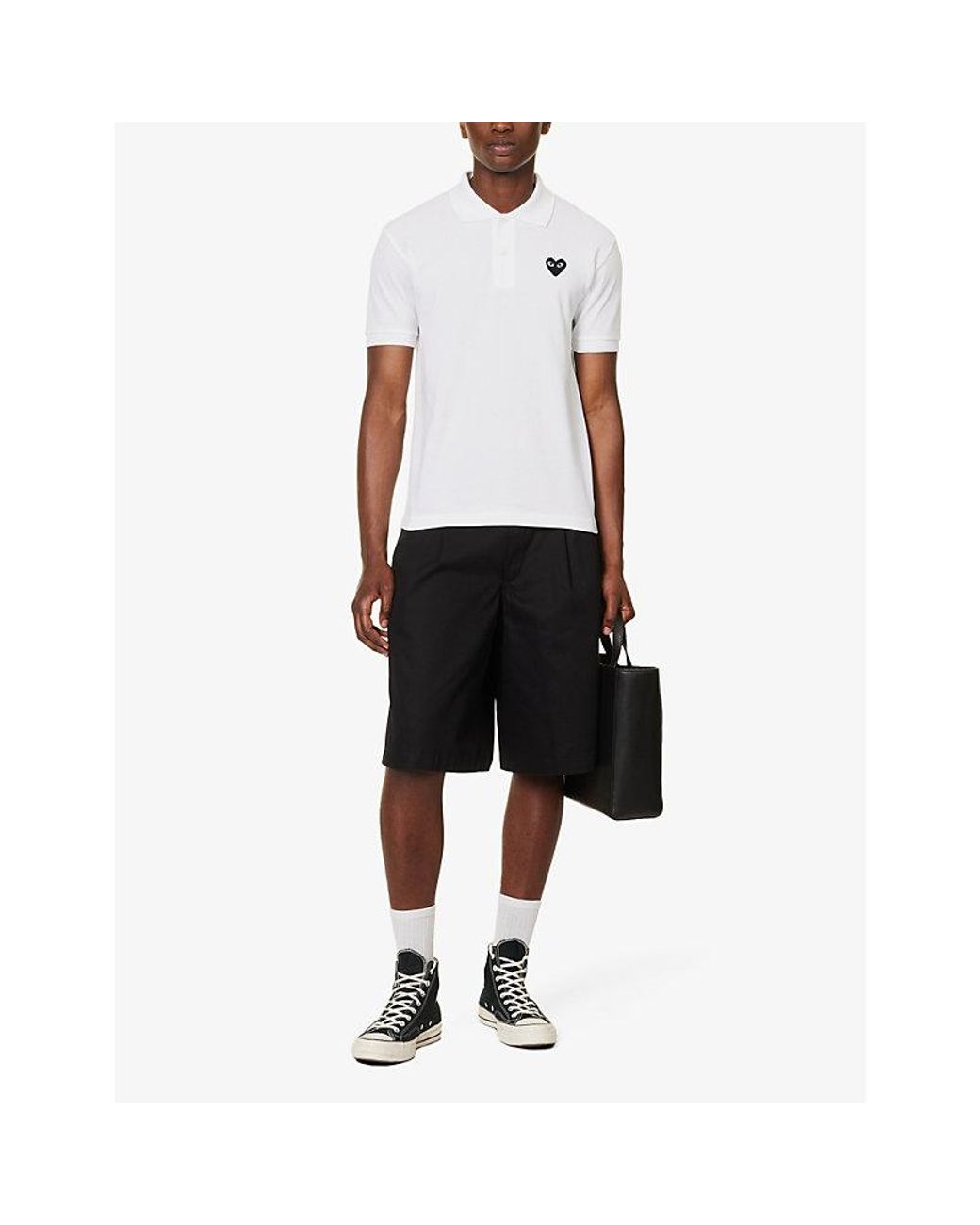 COMME DES GARÇONS PLAY White Heart-Print Ribbed-Trim Cotton Polo Shirt for men