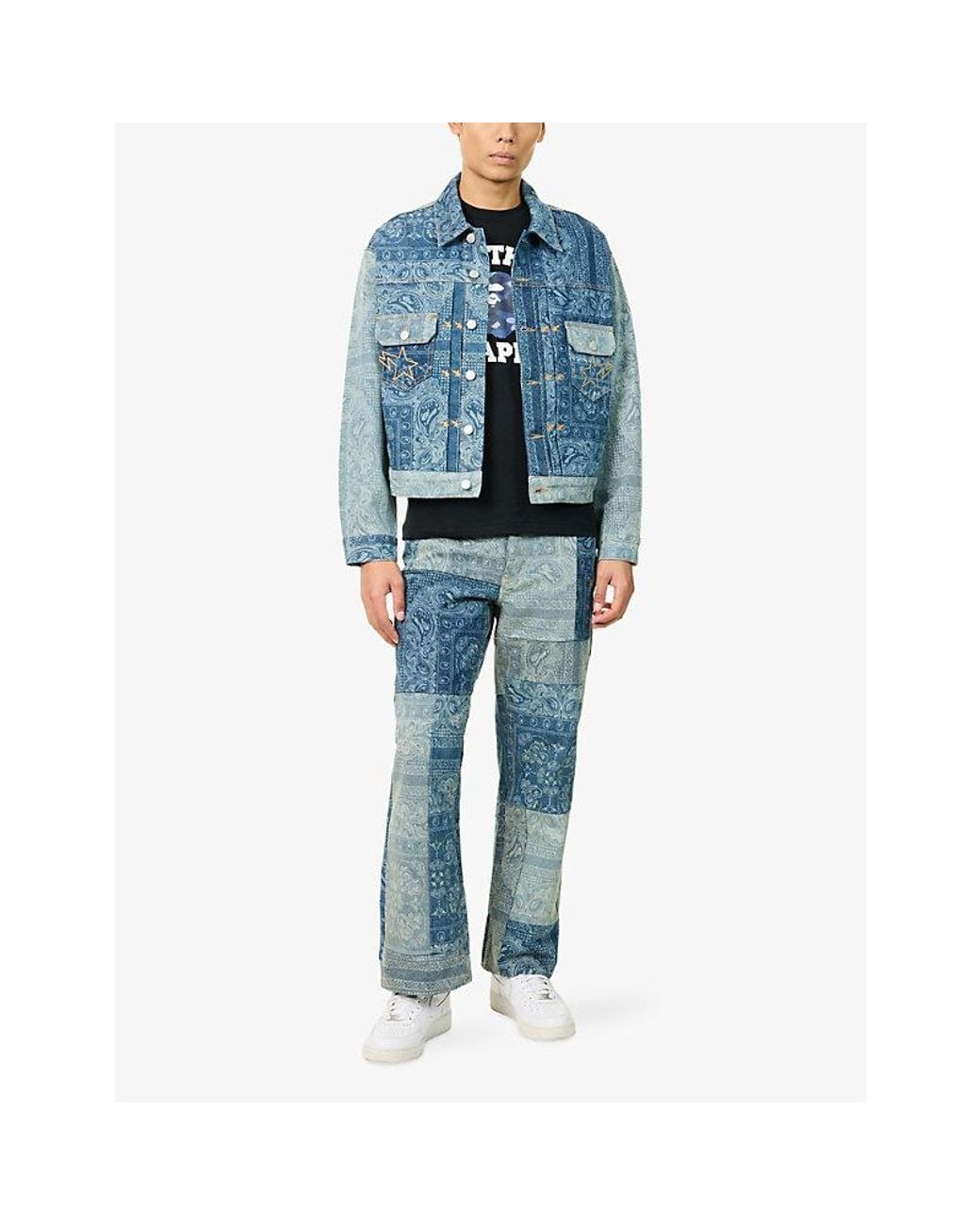 A Bathing Ape Blue Paisley Pattern Denim Jacket for men