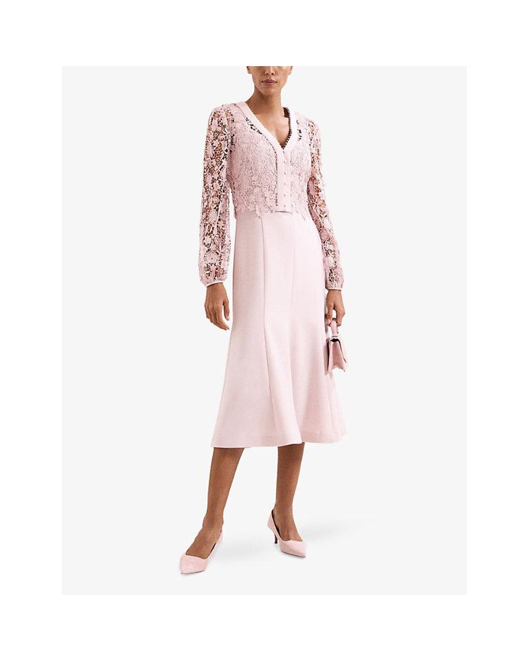 Phase Eight Pink Ayumi Lace-Embroidered Stretch-Woven Midi Dress