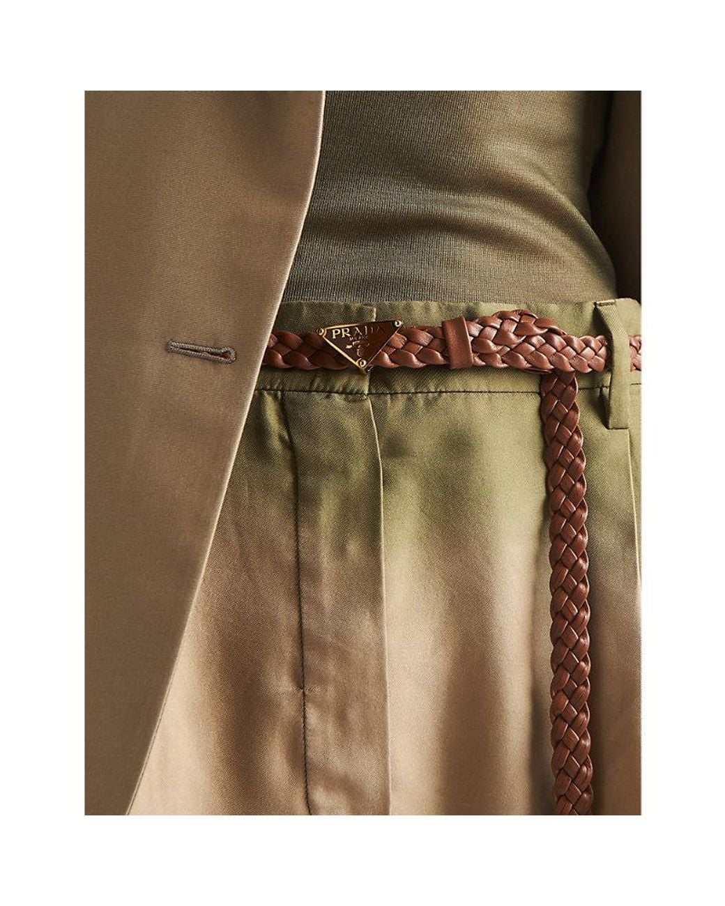 Prada Brown Branded-Buckle Braided Leather Belt