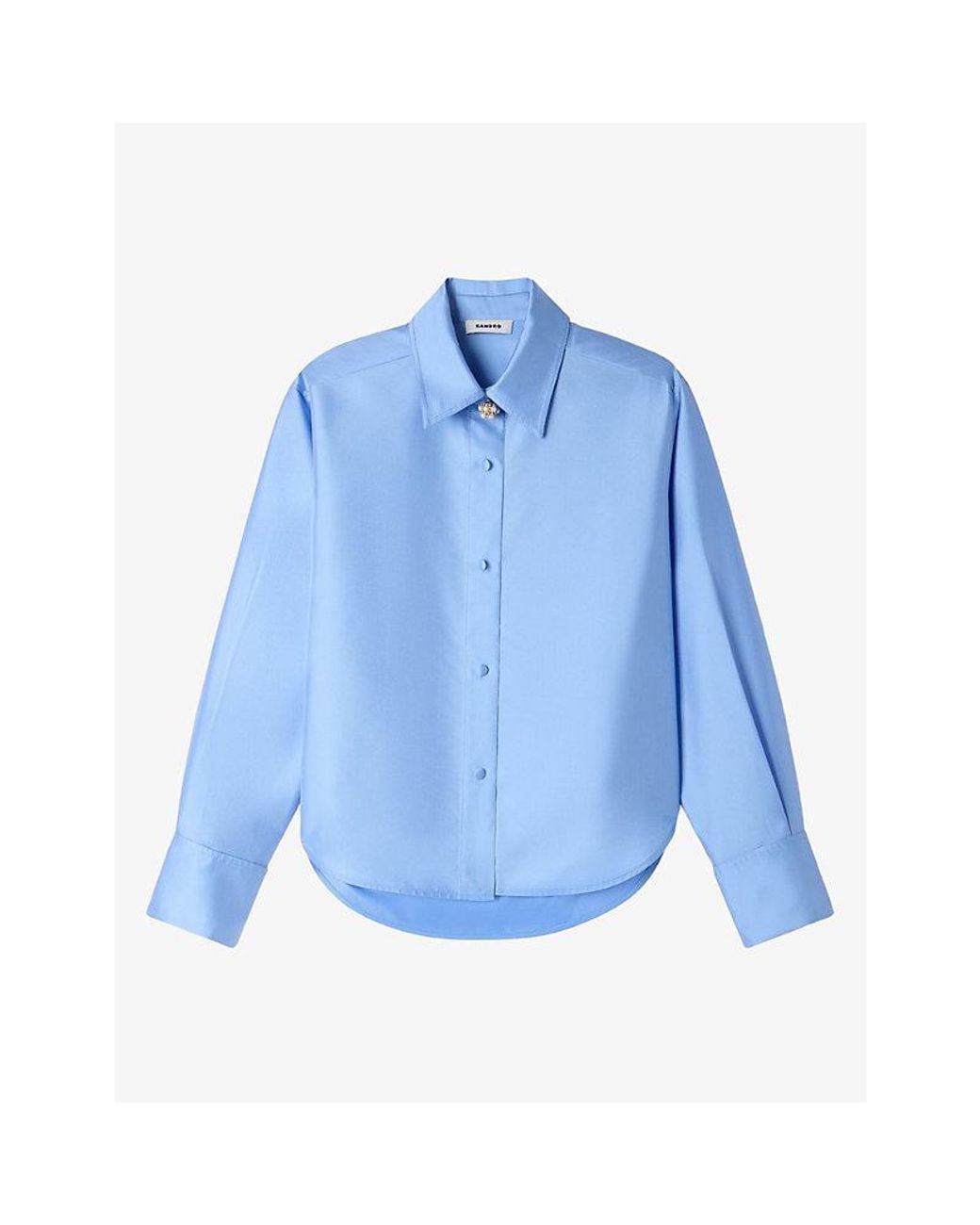 Sandro Blue Jewellery-Embellished Long-Sleeve Silk-Blend Shirt
