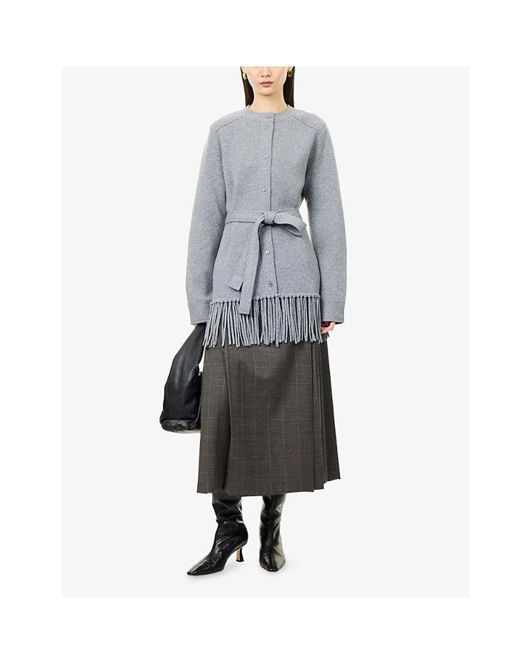 Twp Gray Thea Fringed Cashmere Cardigan