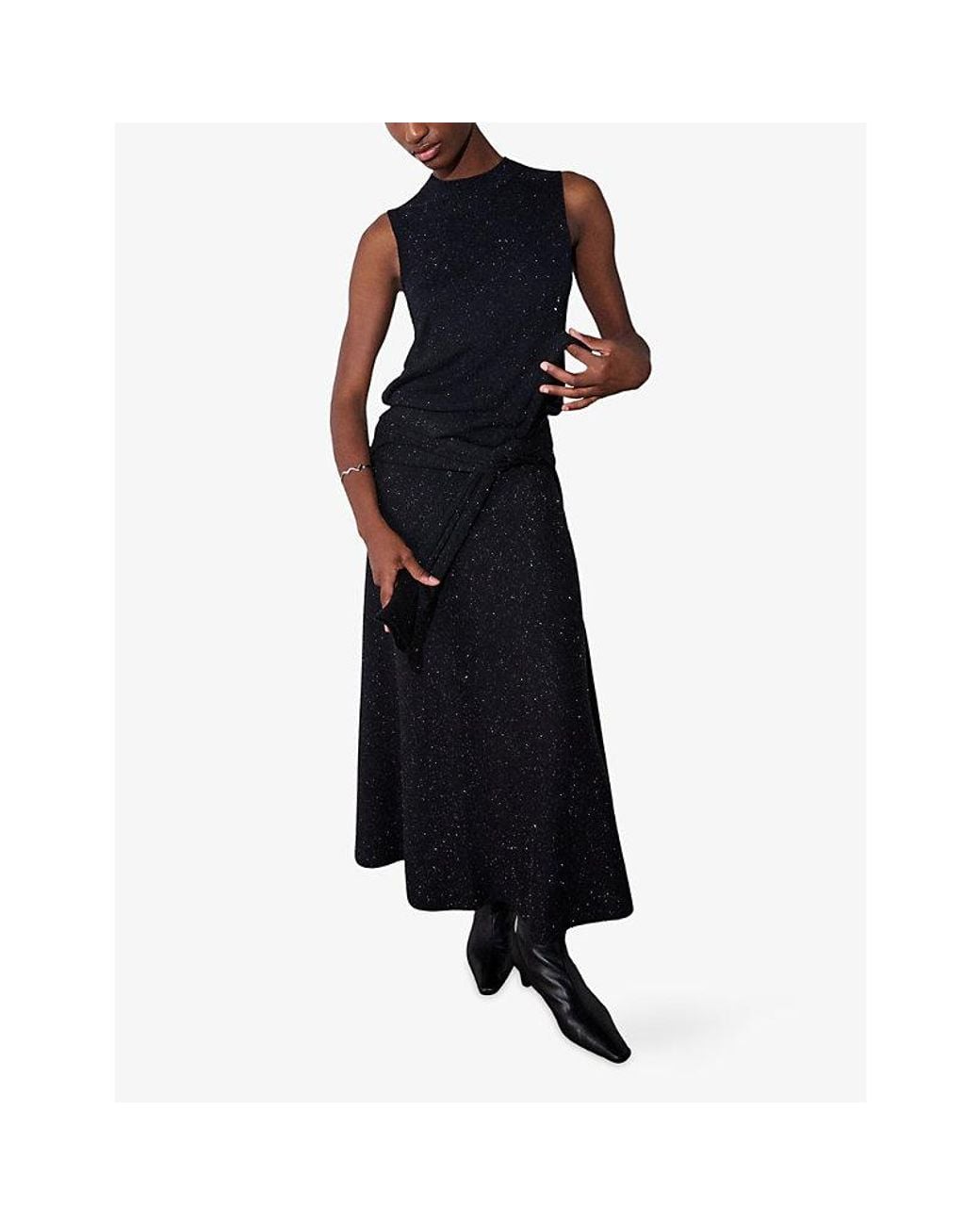 Whistles Blue Annie Sparkle Knitted Midi Skirt