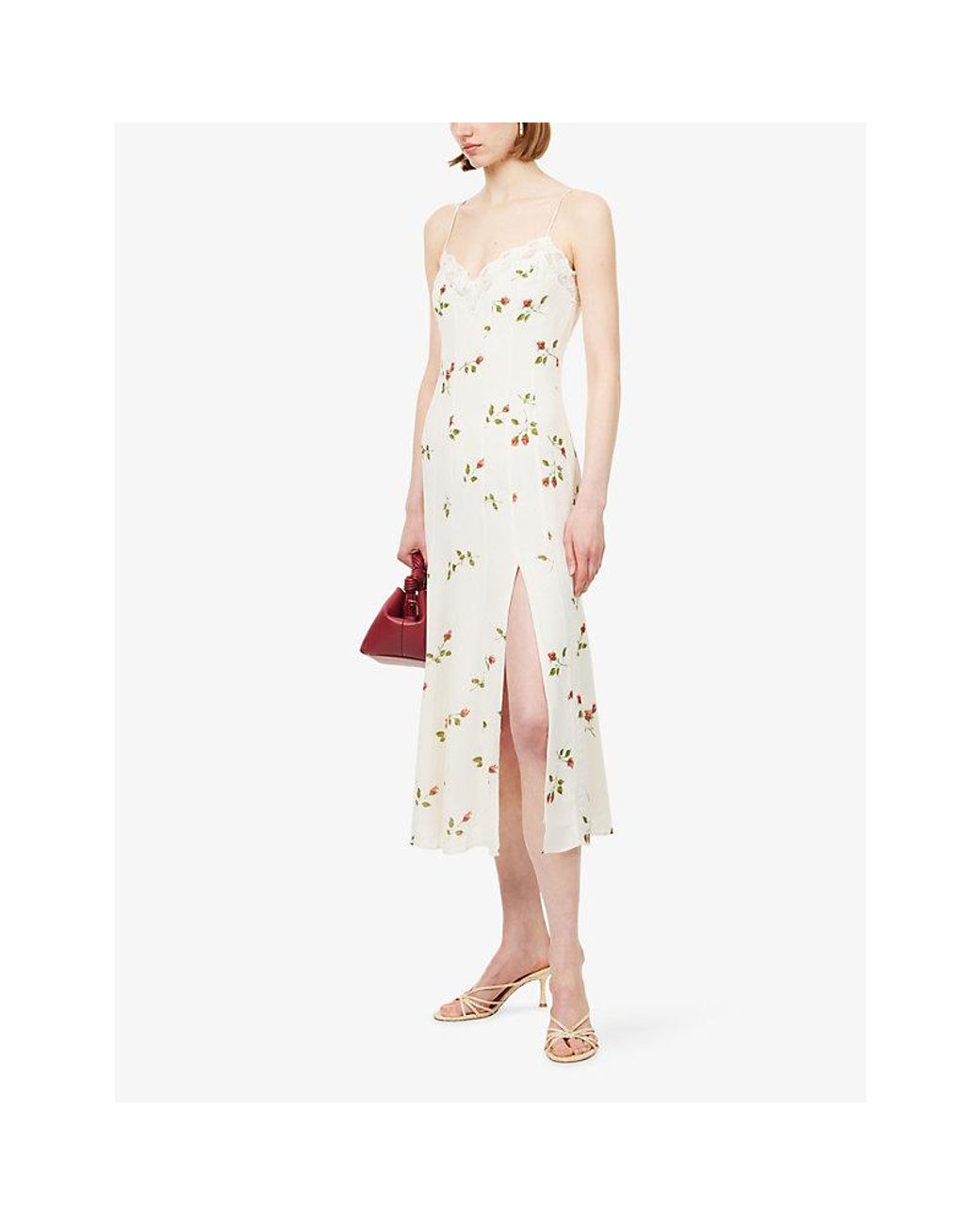 Reformation White Lucine Floral Woven Midi Dress