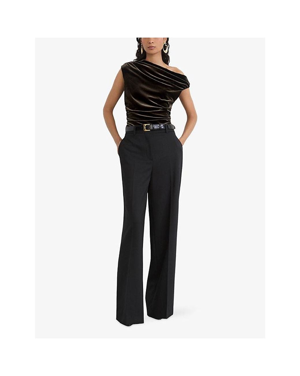 Reiss Black Demi Off-Shoulder Stretch-Velvet Top