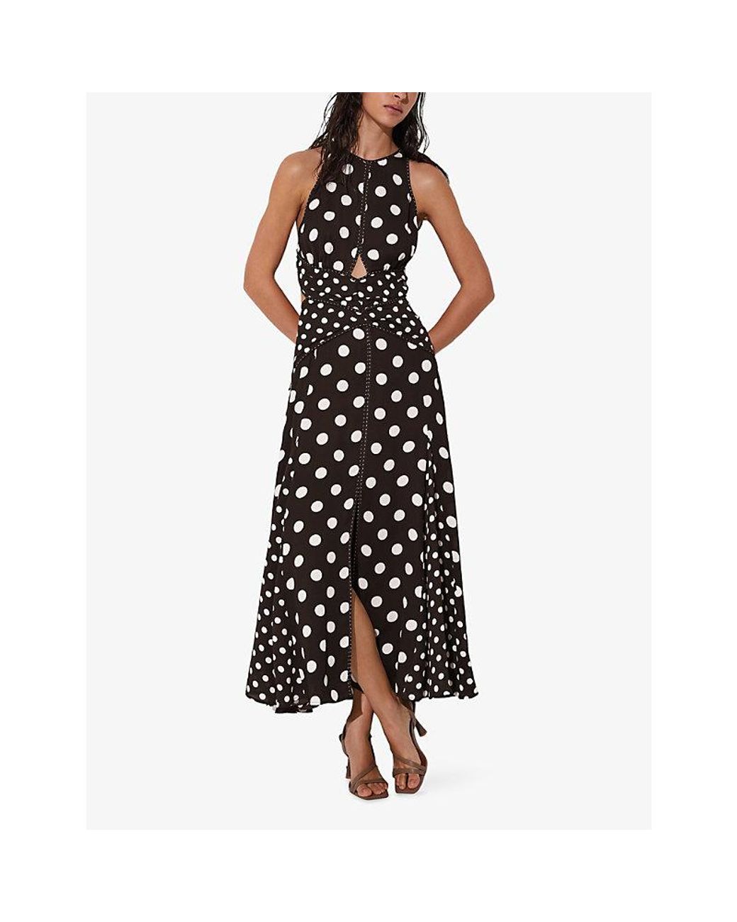 Reiss Black Nayla Polka-Dot Woven Maxi Dress