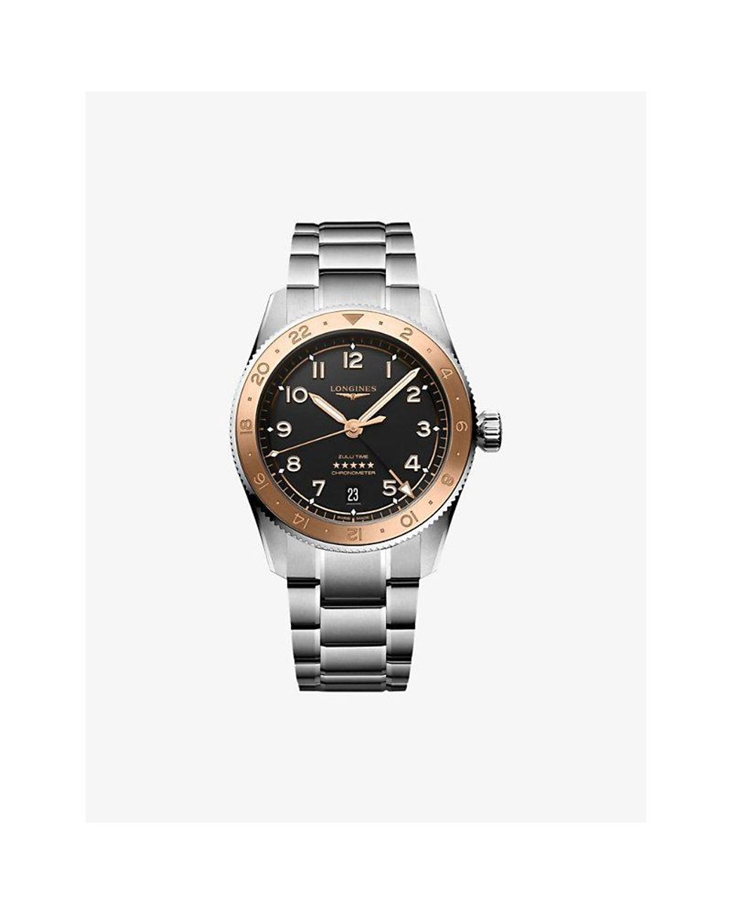 Longines Metallic L3.803.5.53.6 Spirit Zulu Time 1925 Stainless-Steel And 18Ct Rose Cap 39Mm Automatic Watch for men