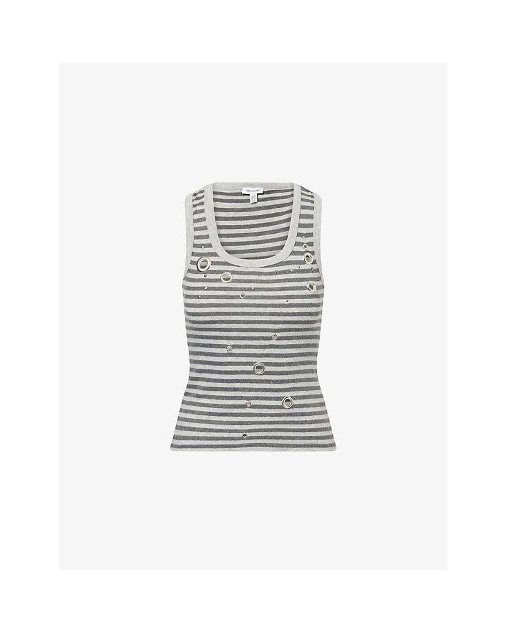 Jaded London Gray Stripe Eyelet Cotton-Blend Vest