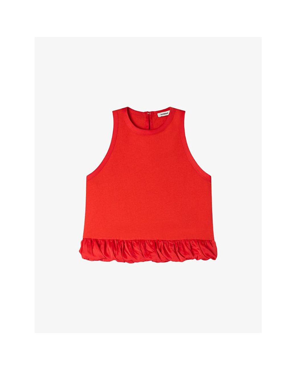 Sandro Red Bow-Back Ruffle-Hem Cotton Top