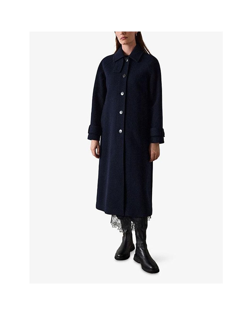 Whistles Blue Collared Button-Down Wool And Cashmere Car Coat