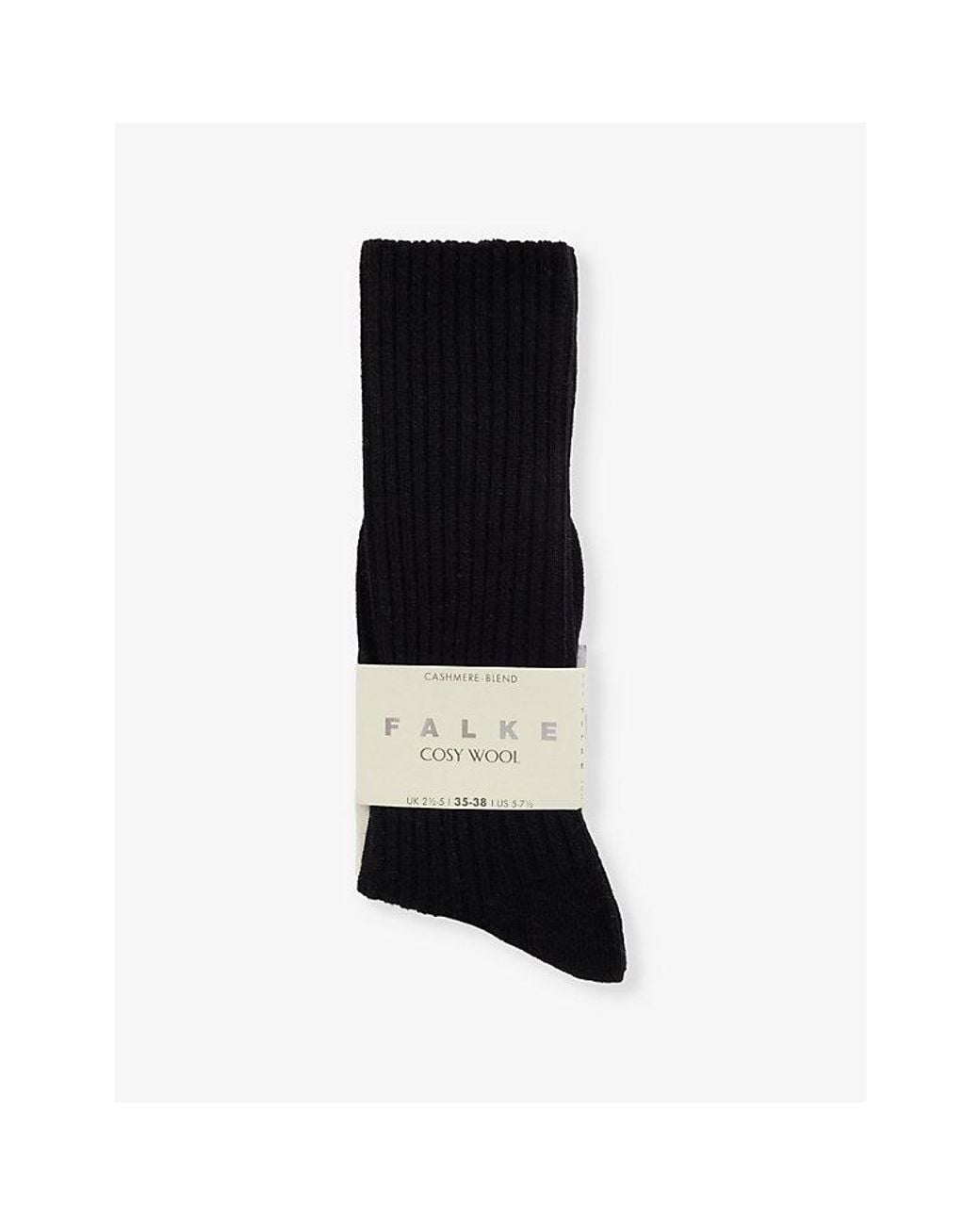 Falke Black Cosy Wool Ribbed Knit Socks