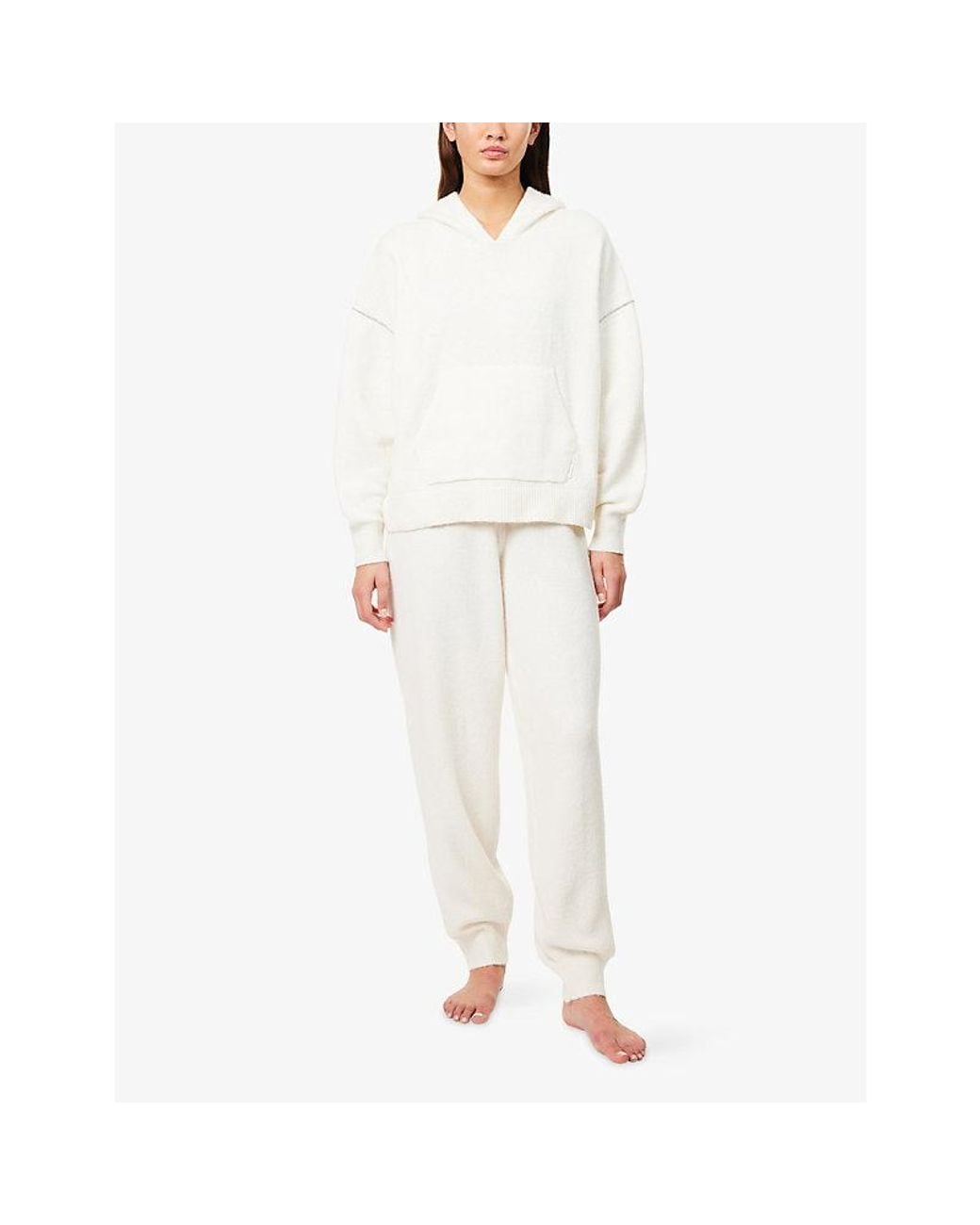 Calvin Klein White Oversized Contrast-Seam Plush-Terry Hoody