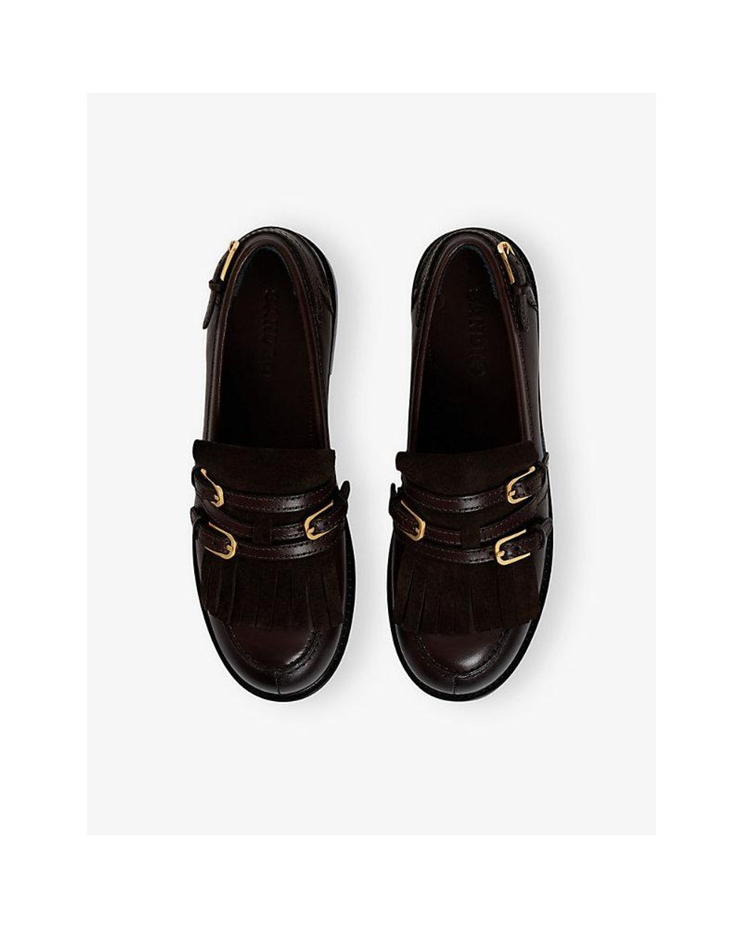 Sandro Black Buckle Flat Leather Loafers