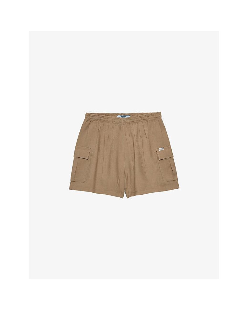Prada Natural Flap-Pocket Elasticated-Waist Wool Shorts