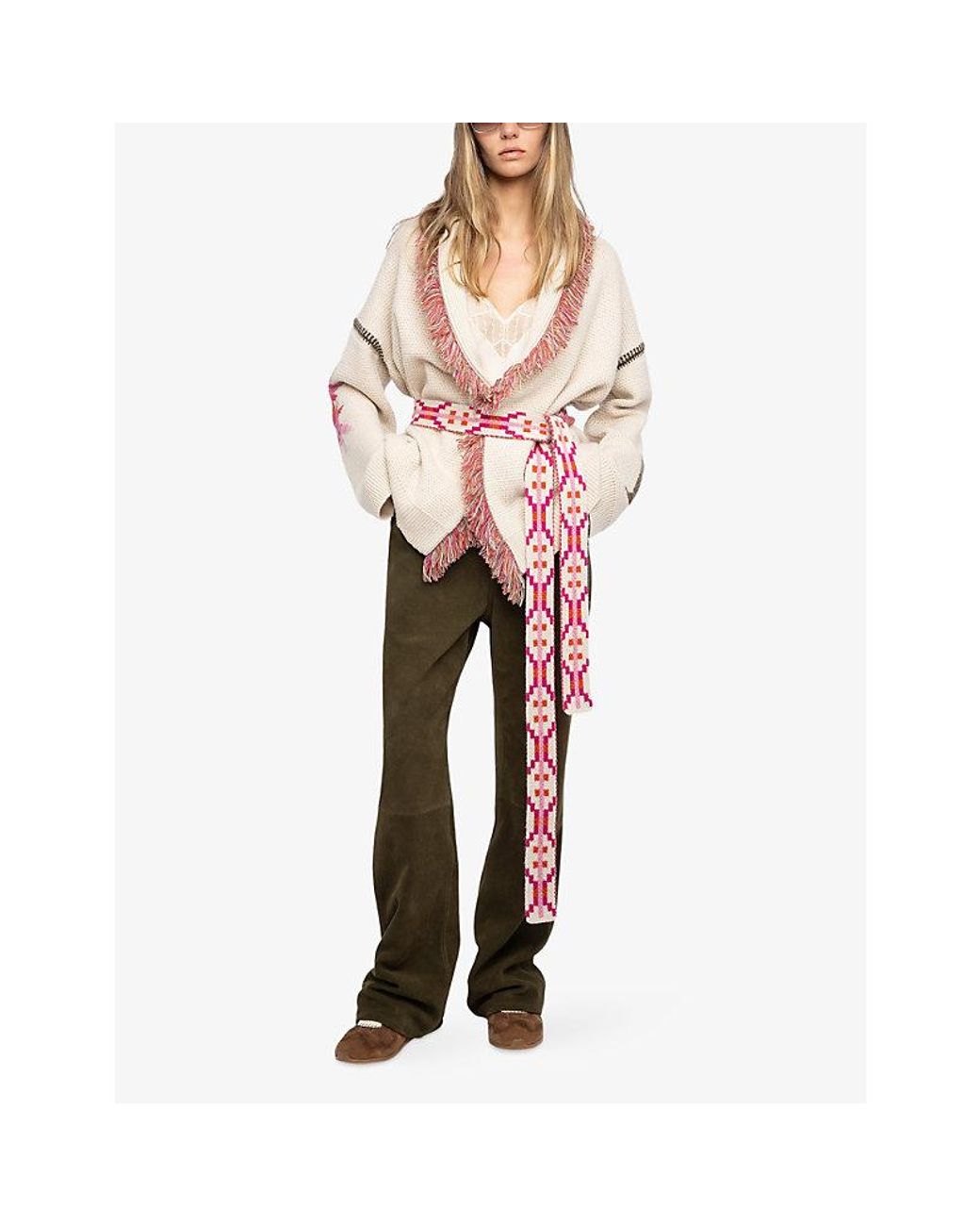 Zadig & Voltaire Pink Alpa Brand-Intarsia Wool And Cashmere Cardigan