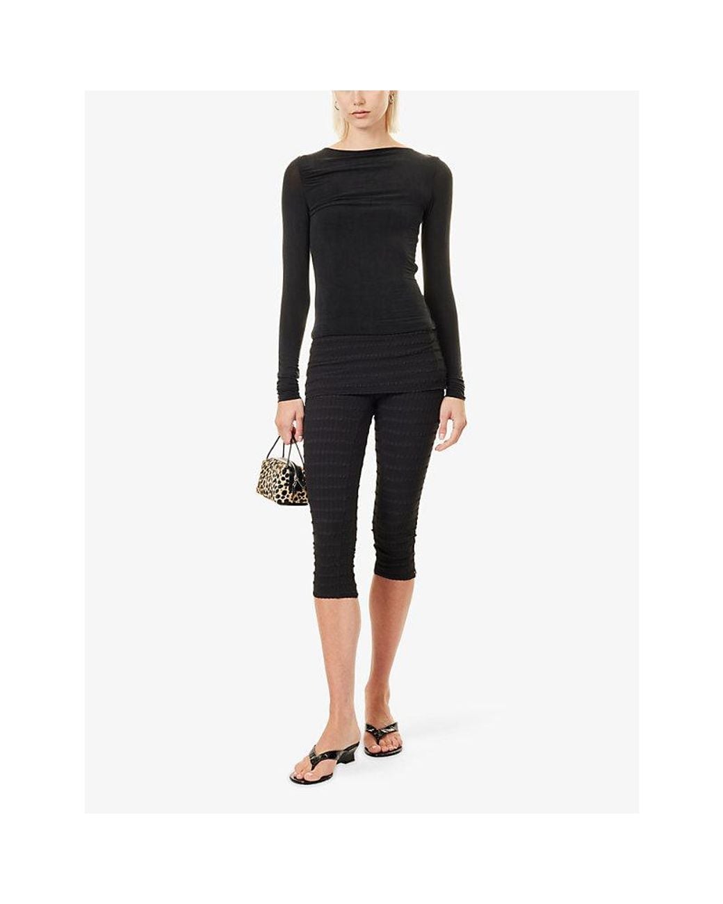 Peachy Den Black Kylie Long-Sleeve Stretch-Woven Top