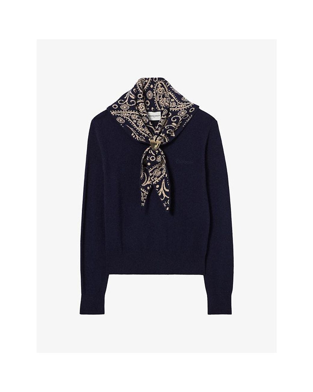 Claudie Pierlot Blue Removable-Scarf Wool And Cashmere-Blend Jumper