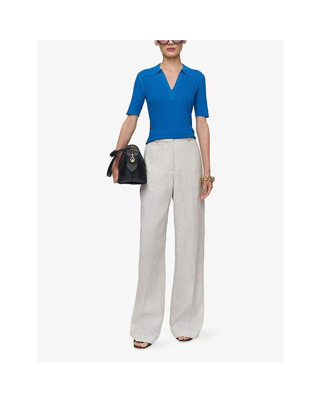 Joseph Blue Bayt Round-Neck Crinkle Woven Tank