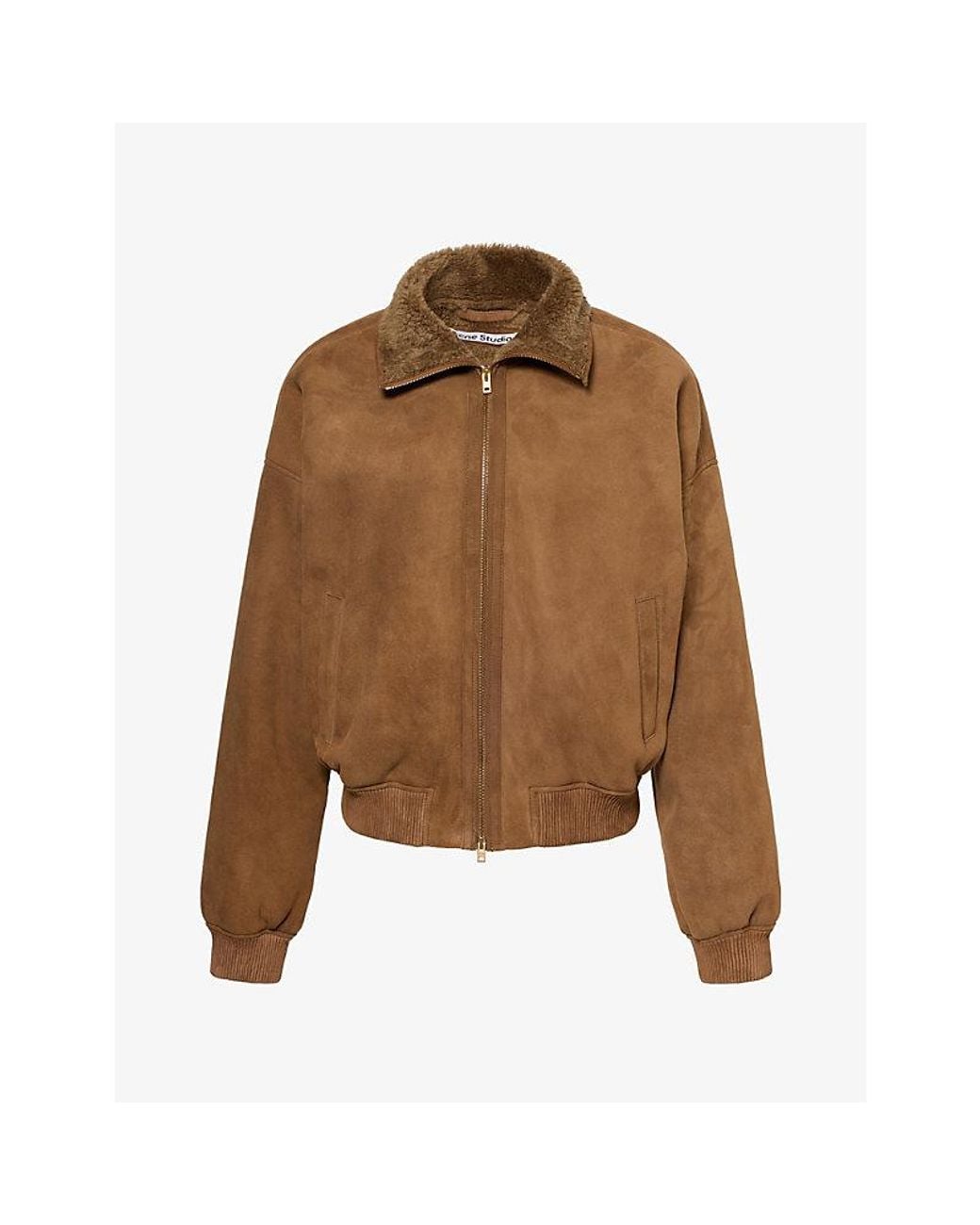 Acne Brown Lybrand Shearling Leather Bomber Jacket