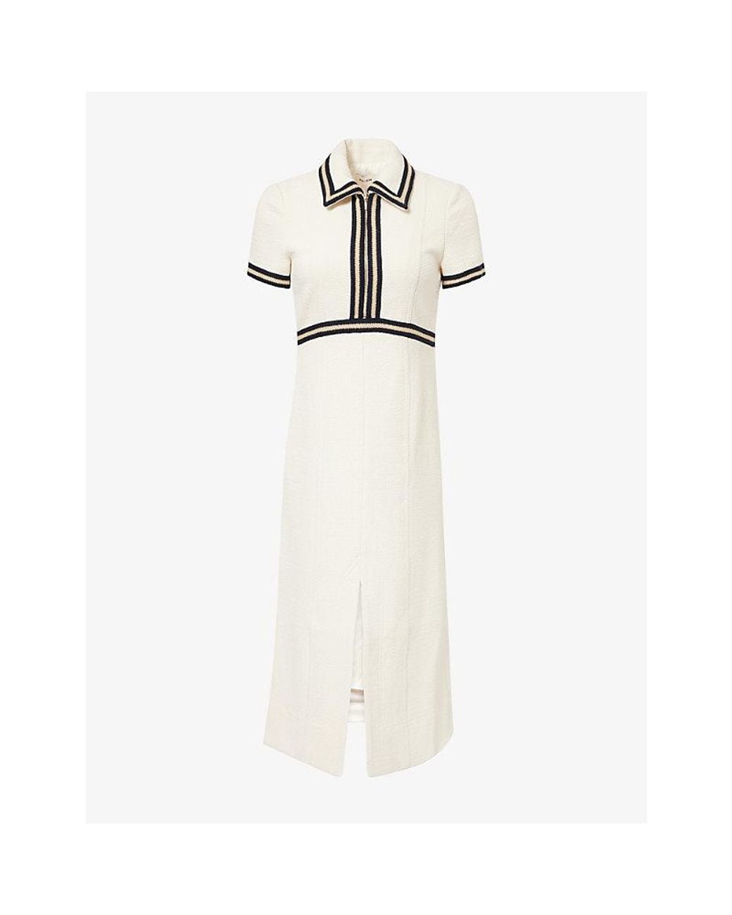 ME+EM White Fit And Flare Textured Woven Midi Dress