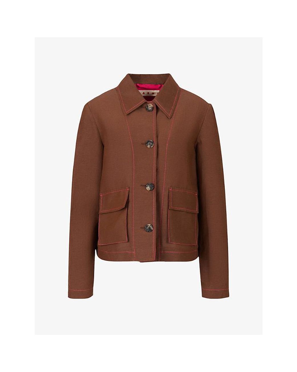 Marni Brown Single-Breasted Ramie-Rayon Jacket