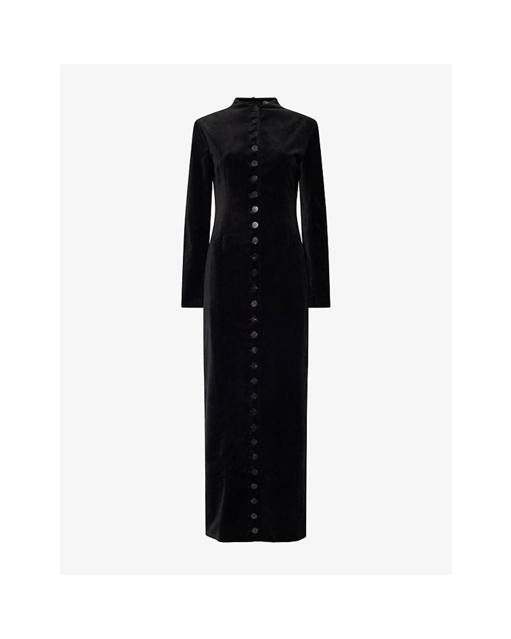 A.W.A.K.E. MODE Black Fitted Button Velvet Maxi Dress