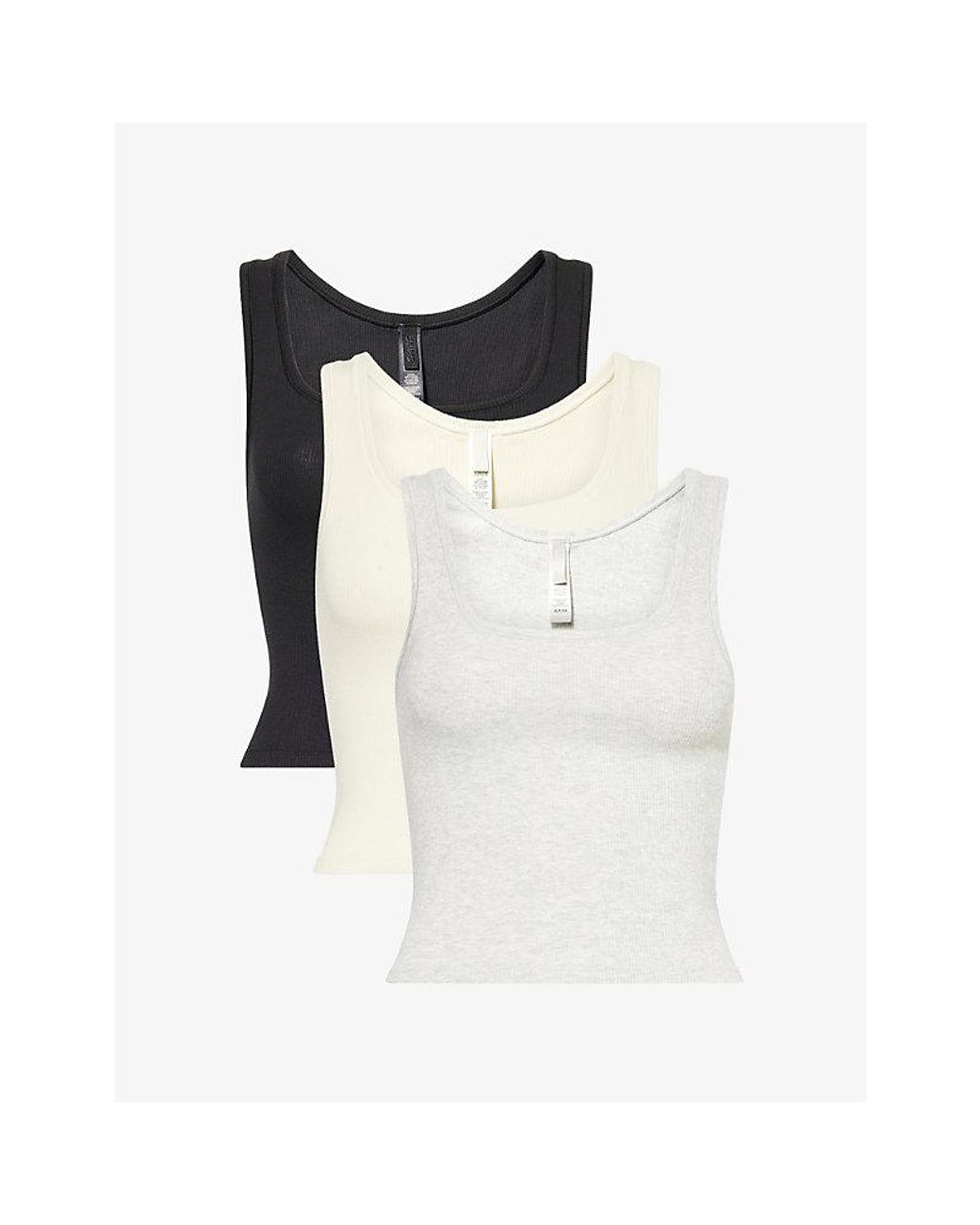 Skims White Ribbed Scoop-Neck Pack Of Three Cotton-Jersey Tank Tops