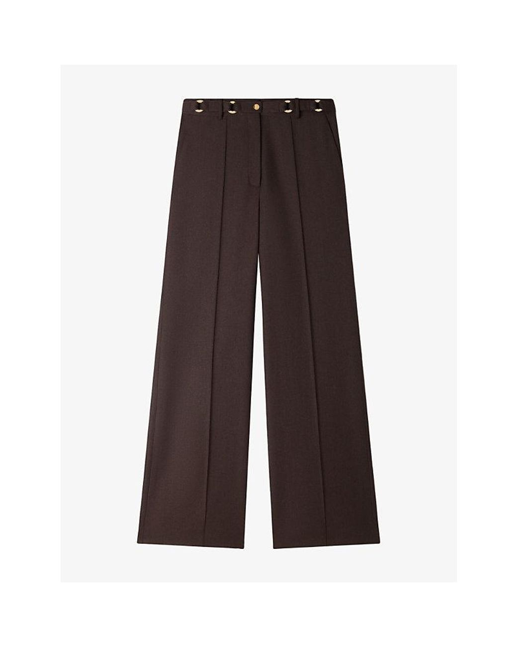 Sandro Brown Straight-Leg High-Rise Belted Wool-Blend Trousers