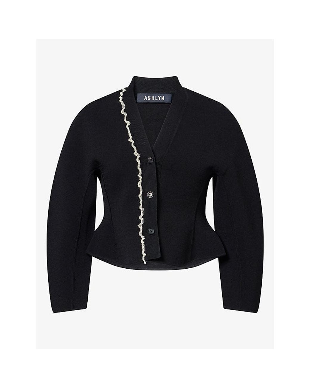 Ashlyn Blue Henry Ruffle Woven Cardigan