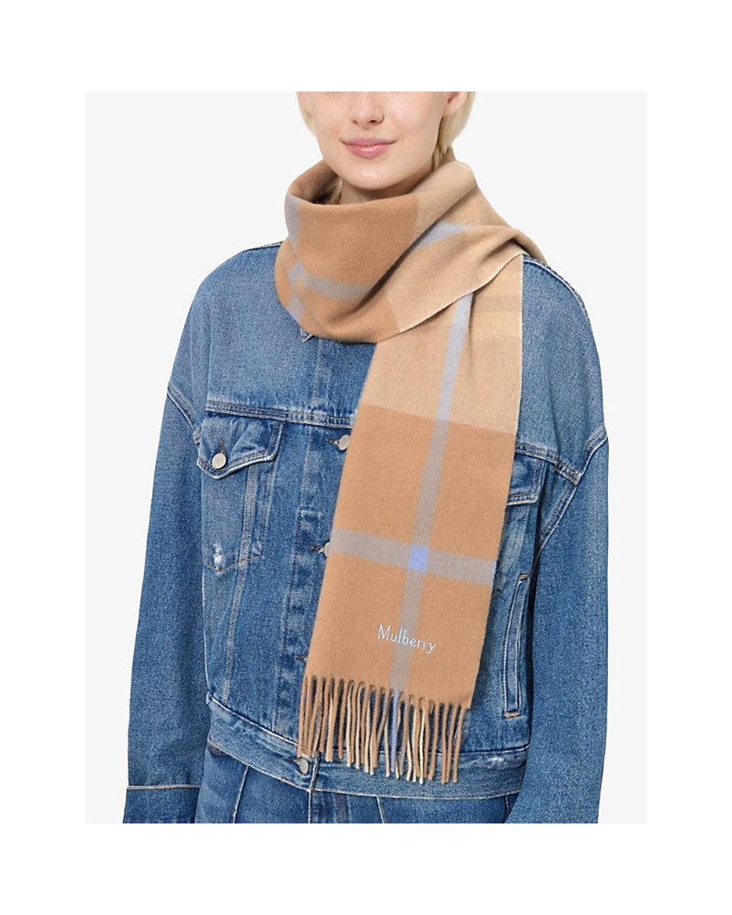 Mulberry Natural Small-Check Merino-Wool Scarf