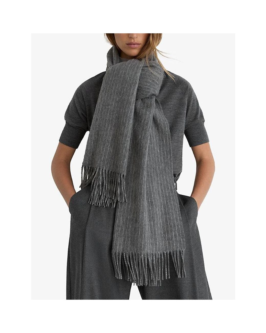 Reiss Gray Picton Wool And Cashmere Scarf