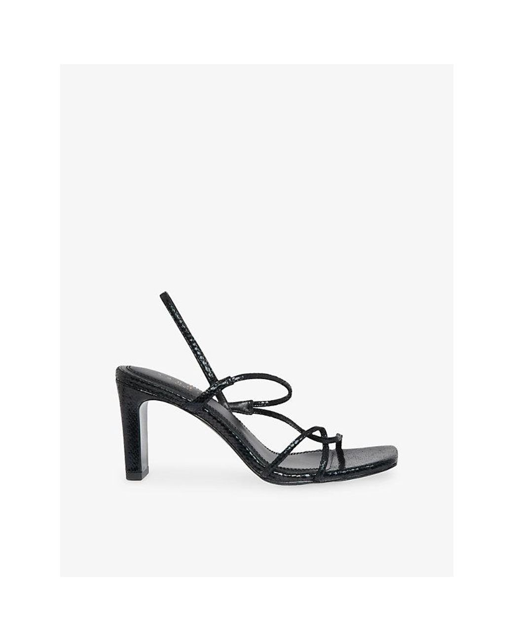 Sandro Black Faye Snakeskin-Embossed Leather Strappy Sandals