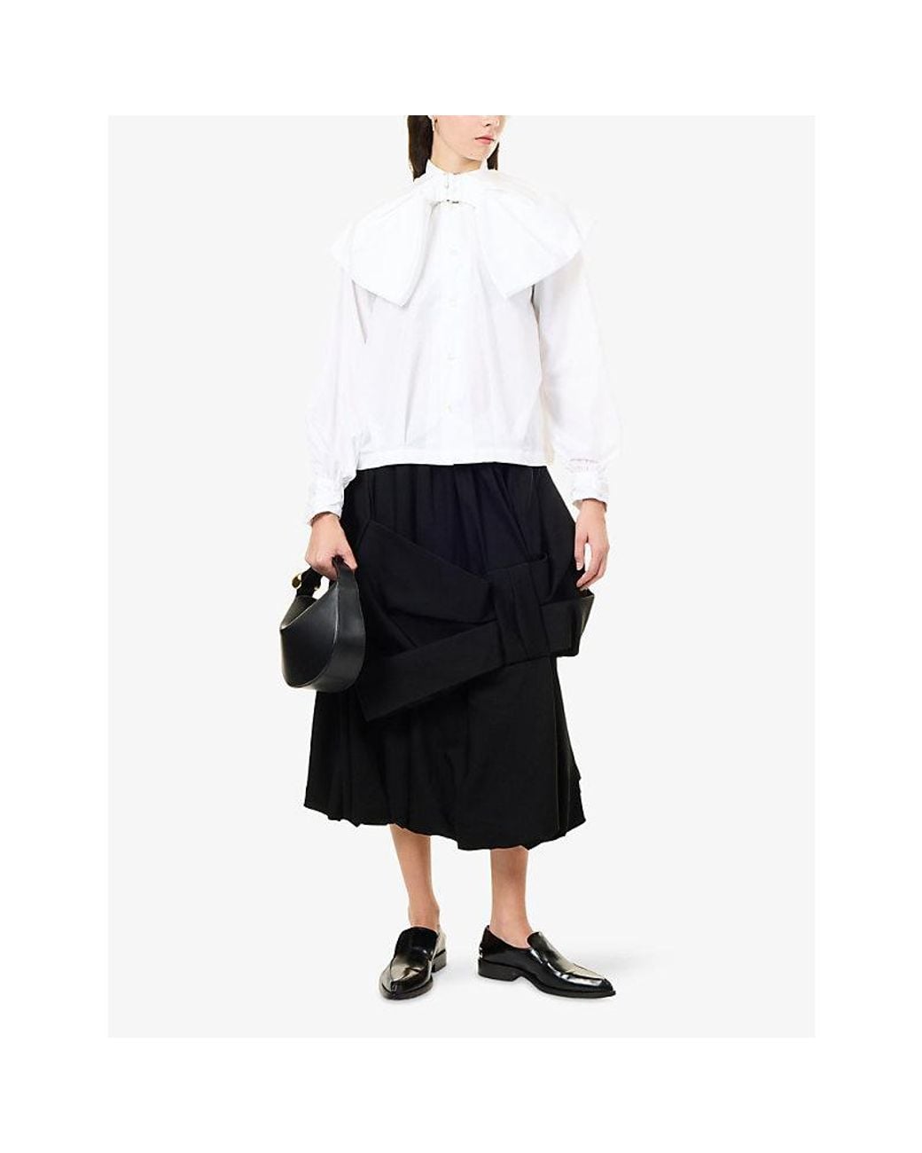 Noir Kei Ninomiya Black Oversized-Bow Balloon Wool Midi Skirt