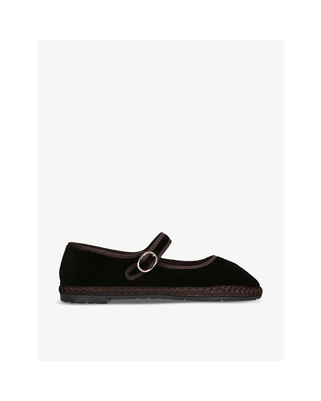 Flabelus Black Sethe Single-Strap Cotton Mary Jane Flats