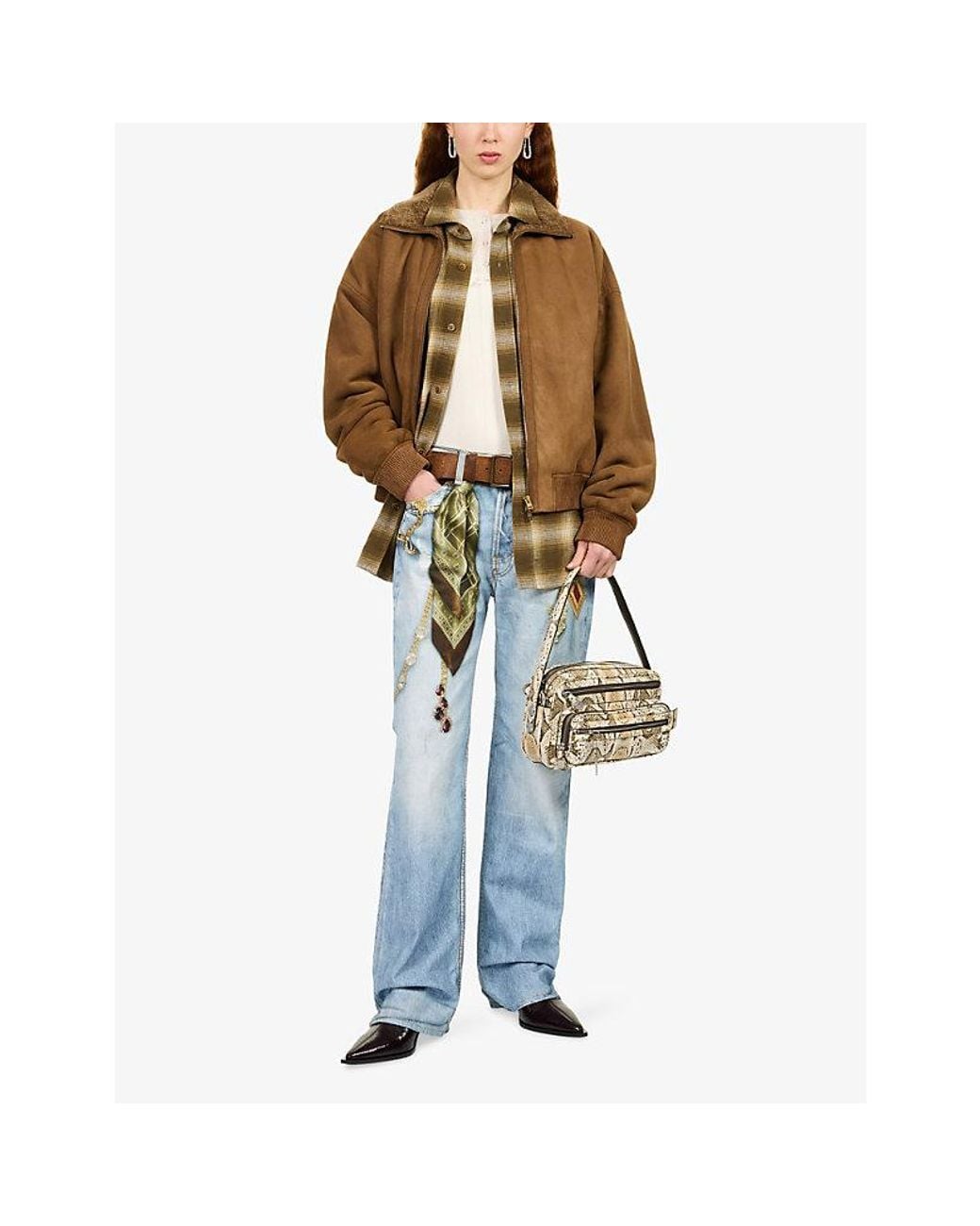 Acne Brown Lybrand Shearling Leather Bomber Jacket