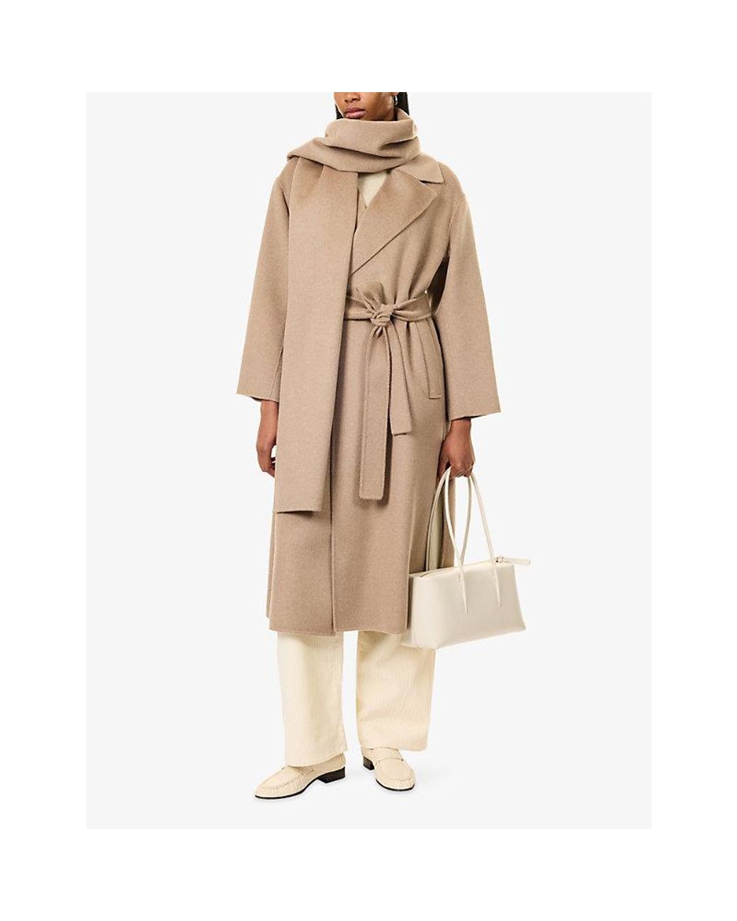 Max Mara Natural Flared-Fit Large-Scarf Double Wool And Cashmere Robe Coat